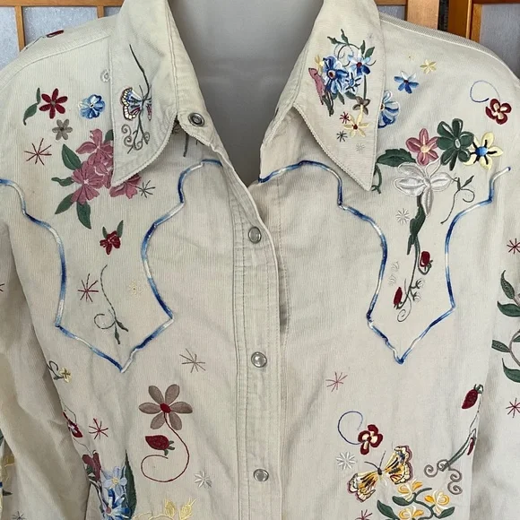 Whimsical Westen-Wear, snap button tan corduroy blouse - Picture 9 of 16